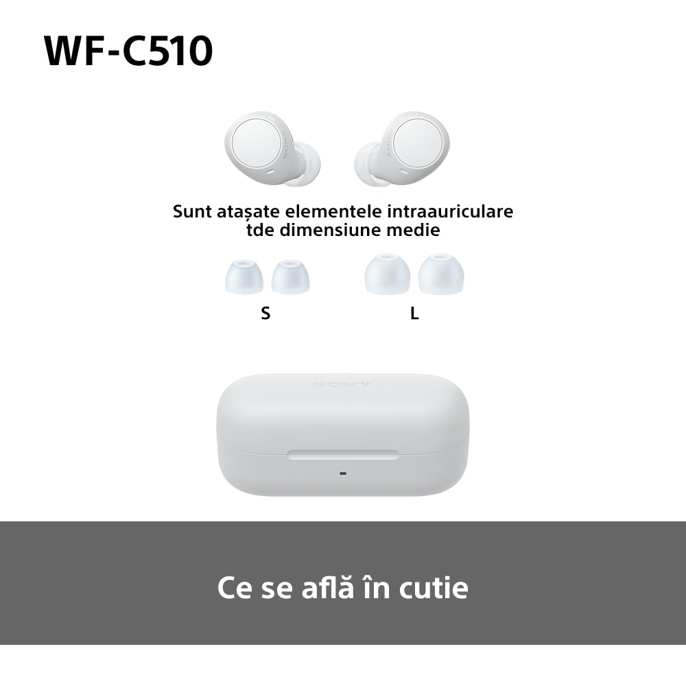 Casti SONY WF-C510, True Wireless, Bluetooth, In-ear, Microfon, Conexiune multipunct, alb