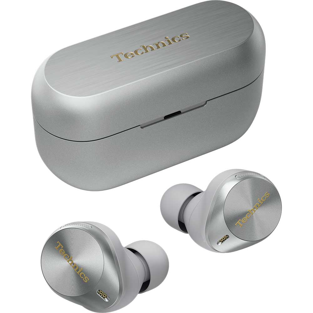 Casti TECHNICS EAH-AZ80E-S, True Wireless, Bluetooth, In-ear, Microfon, Noise Cancelling, Carcasa incarcare wireless, argintiu