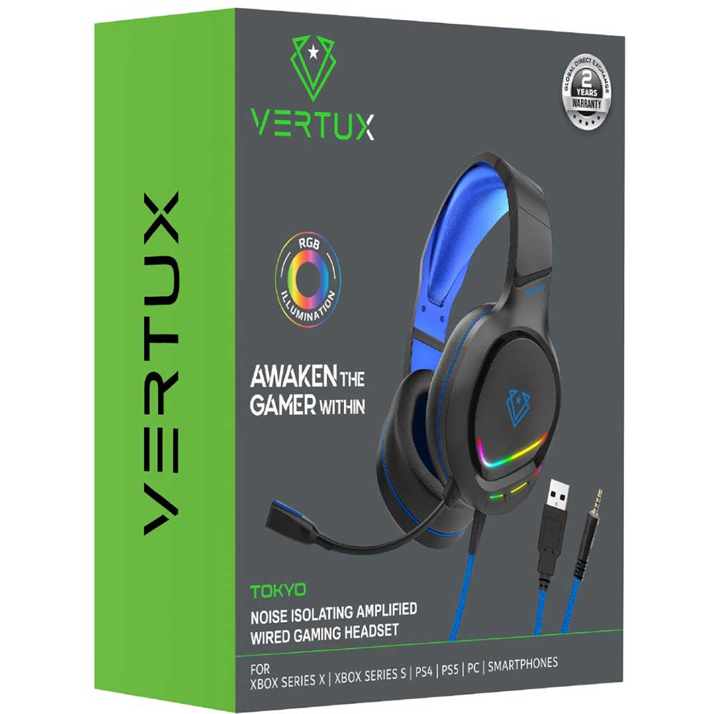 Casti Gaming VERTUX Tokyo, multiplatforma, 3.5mm, RGB, albastru