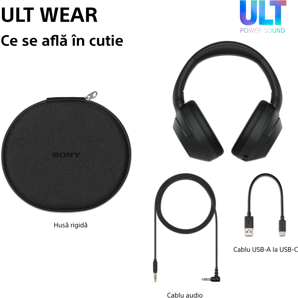 Casti SONY ULT WEAR WH-ULT900NB, Bluetooth, Over-ear, Microfon, Noise Cancelling, Black