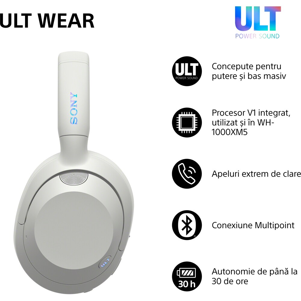 Casti SONY ULT WEAR WH-ULT900NW, Bluetooth, Over-ear, Microfon, Noise Cancelling, White