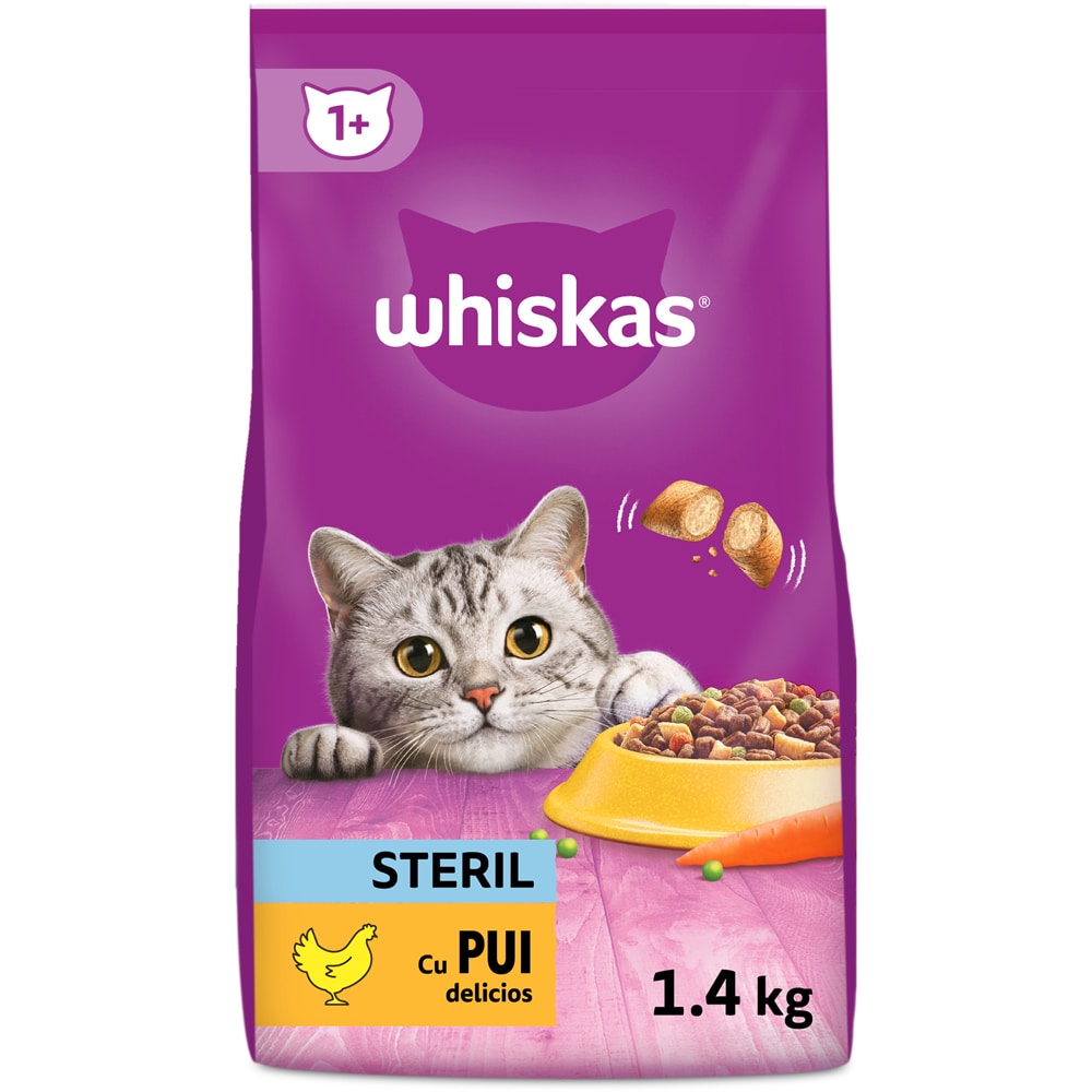 Hrana uscata pentru pisici WHISKAS, Sterile, Pui, 1.4 kg