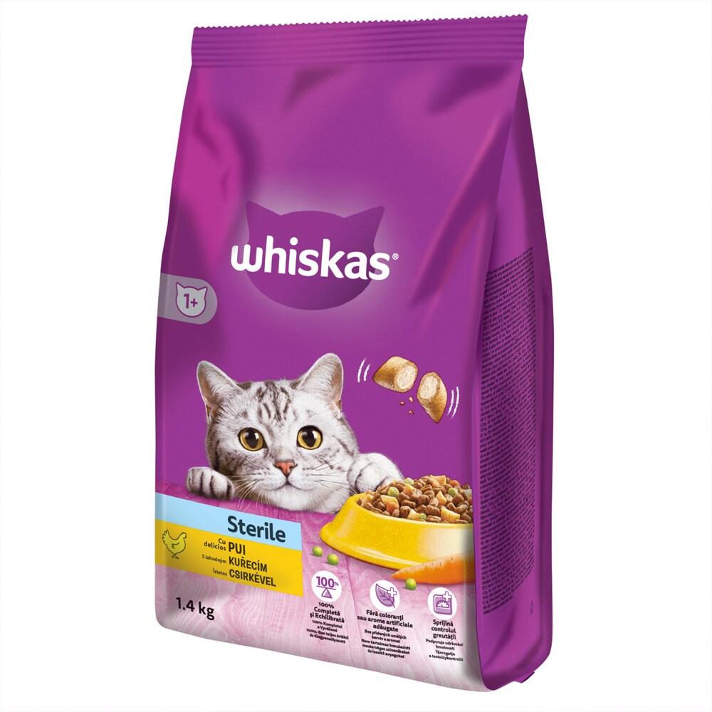 Hrana uscata pentru pisici WHISKAS, Sterile, Pui, 1.4 kg