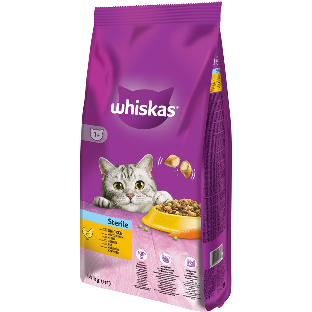 Hrana uscata pentru pisici WHISKAS, Sterile, Pui, 14 kg