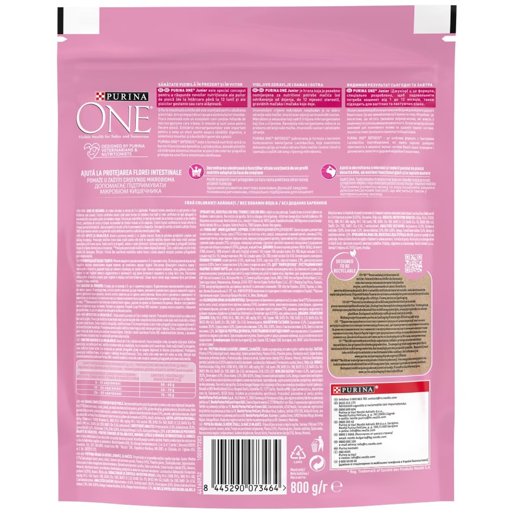 Hrana uscata pentru pisici PURINA ONE, Junior, Pui, 800 g