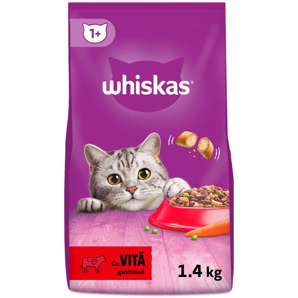 Hrana uscata pentru pisici WHISKAS, Adult, Vita, 1.4 kg
