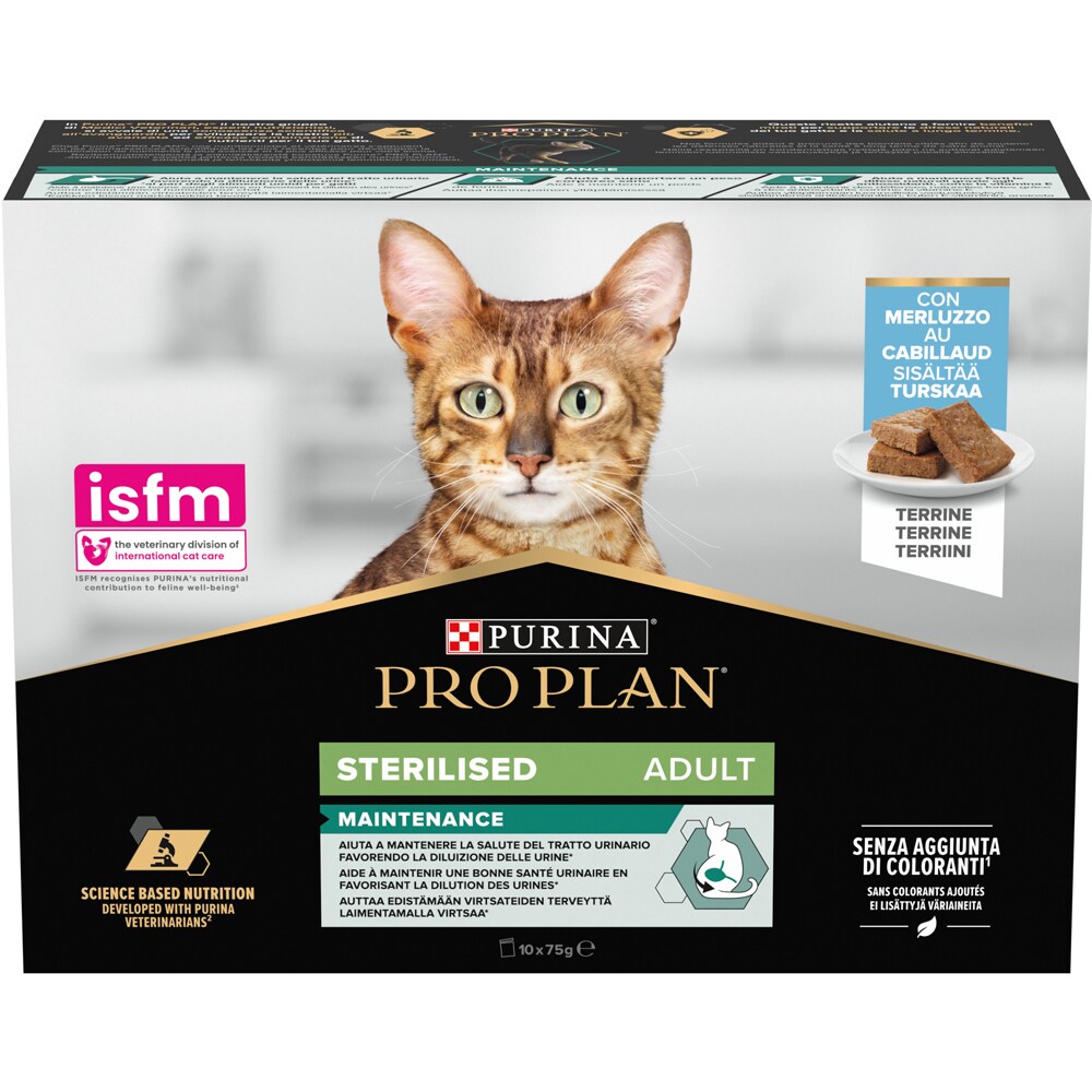 Hrana umeda pentru pisici PURINA PRO PLAN NutriSavour, Sterilised, Terina si Cod, 10 x 75g