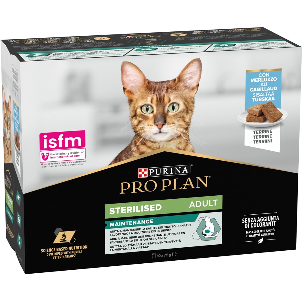Hrana umeda pentru pisici PURINA PRO PLAN NutriSavour, Sterilised, Terina si Cod, 10 x 75g