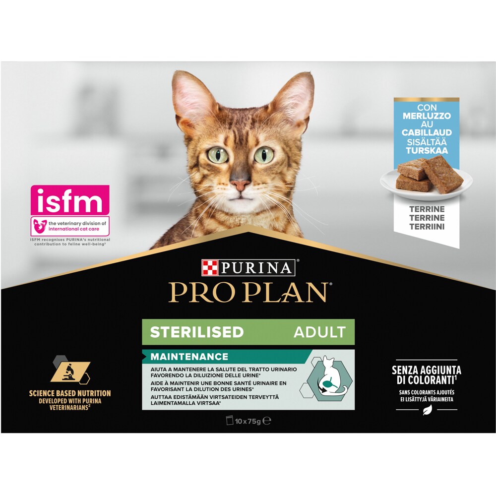 Hrana umeda pentru pisici PURINA PRO PLAN NutriSavour, Sterilised, Terina si Cod, 10 x 75g
