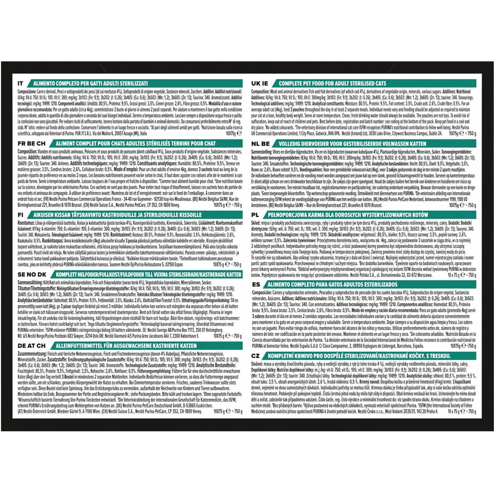 Hrana umeda pentru pisici PURINA PRO PLAN NutriSavour, Sterilised, Terina si Cod, 10 x 75g