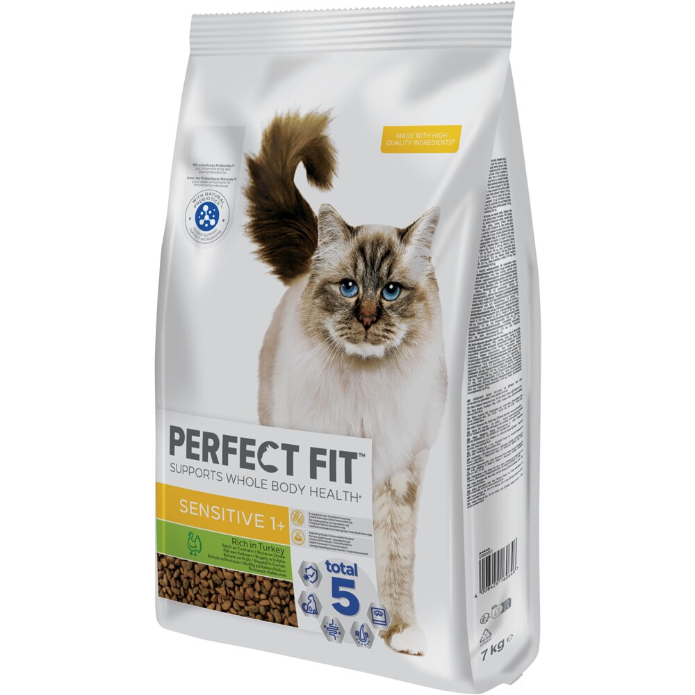 Hrana uscata pentru pisici PERFECT FIT Sensitive 1+, Curcan, 7 kg
