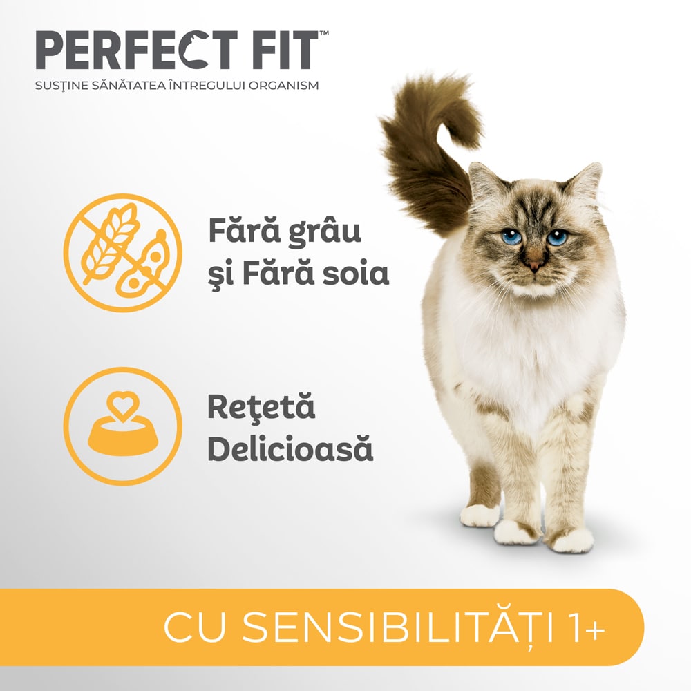 Hrana uscata pentru pisici PERFECT FIT Sensitive 1+, Curcan, 7 kg