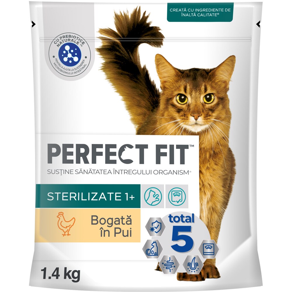Hrana uscata pentru pisici PERFECT FIT Sterilizate 1+, Pui, 1.4 kg