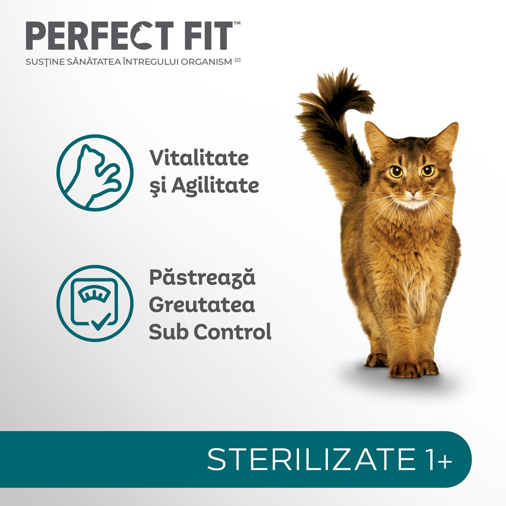 Hrana uscata pentru pisici PERFECT FIT Sterilizate 1+, Pui, 1.4 kg