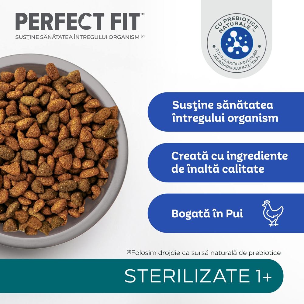Hrana uscata pentru pisici PERFECT FIT Sterilizate 1+, Pui, 1.4 kg