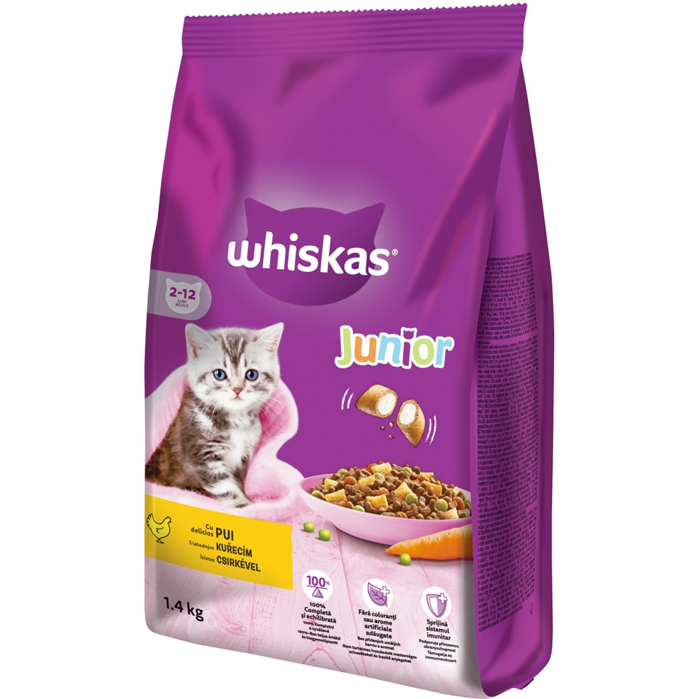 Hrana uscata pentru pisici WHISKAS, Junior, Pui, 1.4 kg