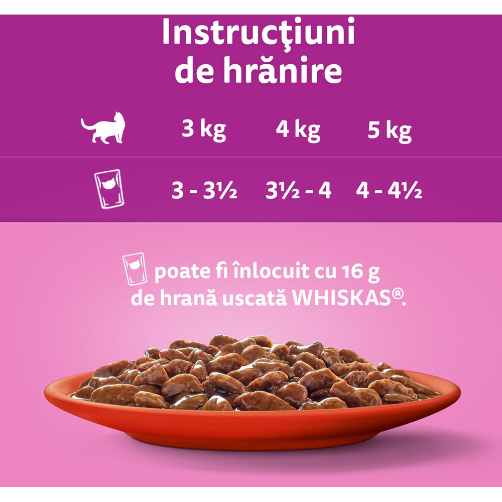 Hrana umeda pentru pisici WHISKAS Mese Clasice, Adult, Mix in sos, 40 x 85g