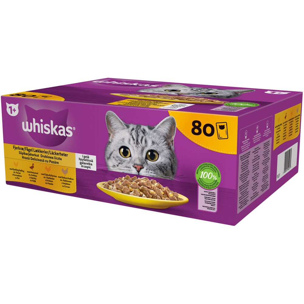 Hrana umeda pentru pisici WHISKAS, Adult, Pasare in aspic, 80 x 85g