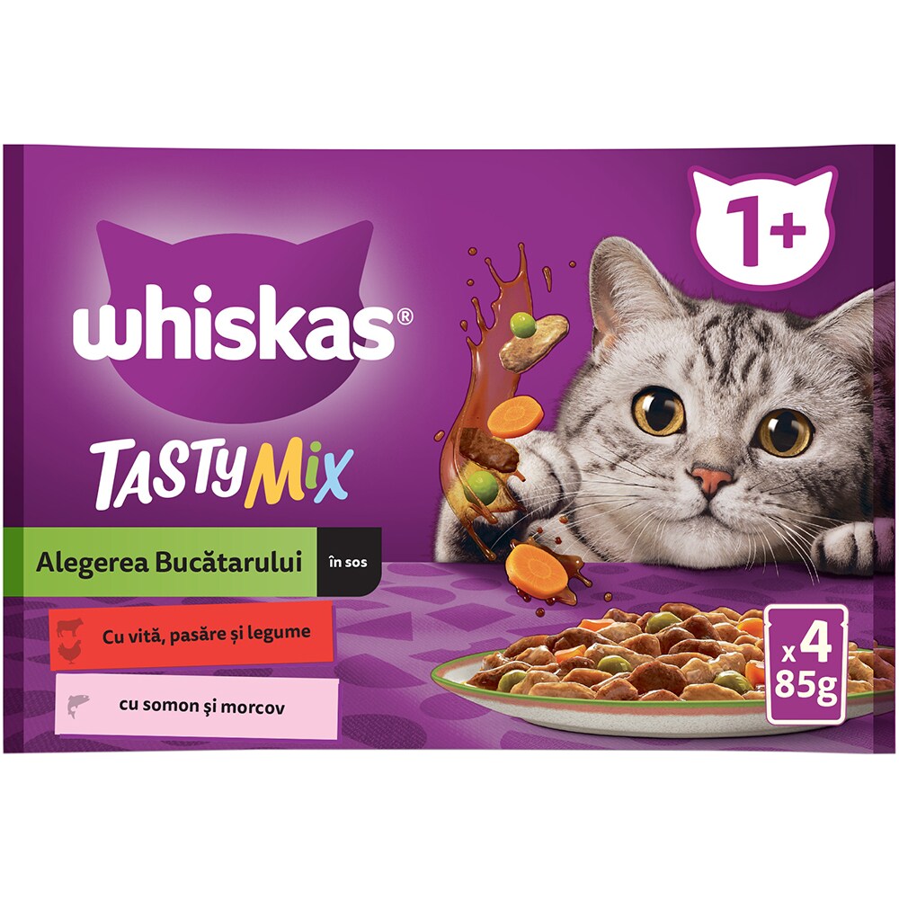 Hrana umeda pentru pisici WHISKAS Tasty, Adult, Mix, 13 x 4 x 85g