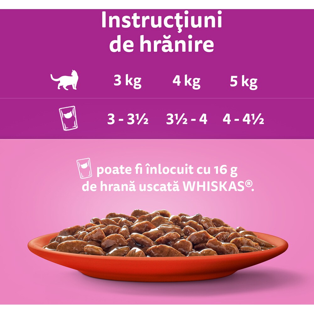 Hrana umeda pentru pisici WHISKAS Mese Clasice, Adult, Mix in sos, 80 x 85g