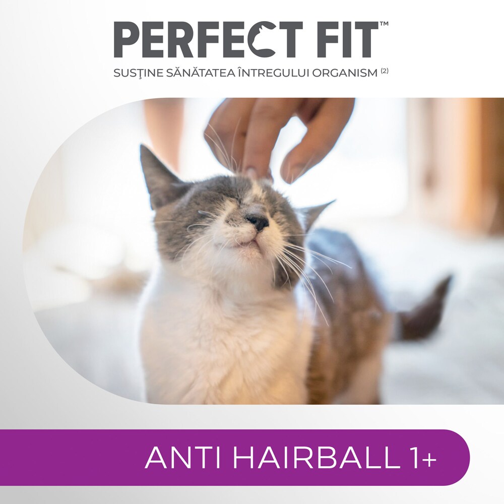 Hrana uscata pentru pisici PERFECT FIT Anti-Hairball 1+, Adult, Pui, 1.4 kg