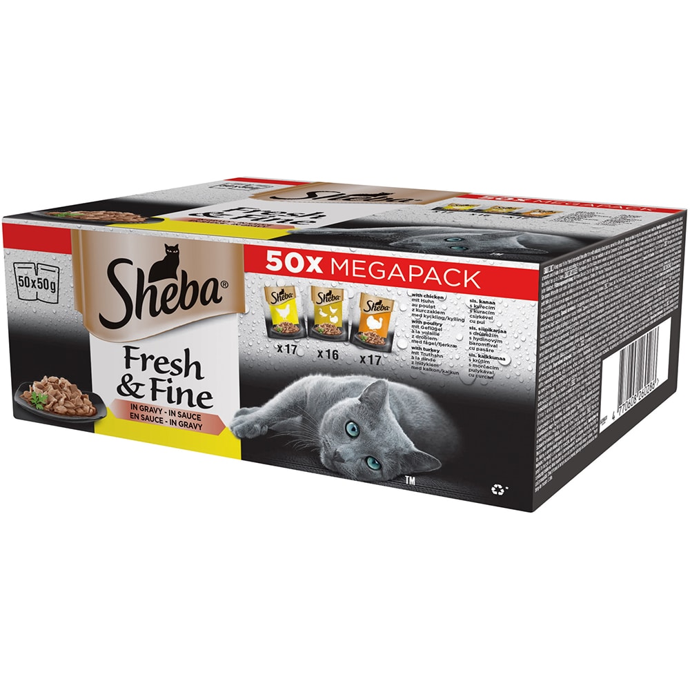 Hrana umeda pentru pisici SHEBA Fresh & Fine, Adult, Mix in sos, 50 x 50g