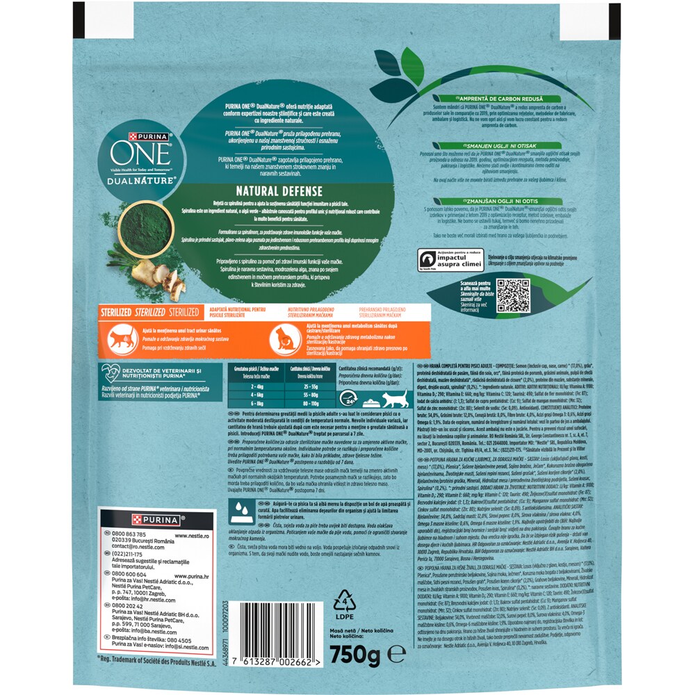 Hrana uscata pentru pisici PURINA ONE DualNature, Sterilized, Somon, 750 g