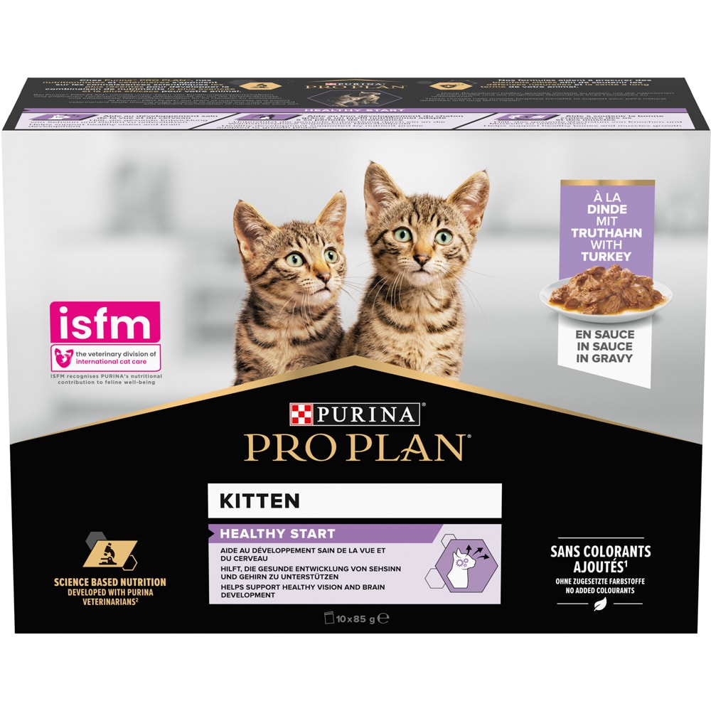 Hrana umeda pentru pisici PURINA PRO PLAN NutriSavour, Junior, Curcan in sos, 10 x 85g