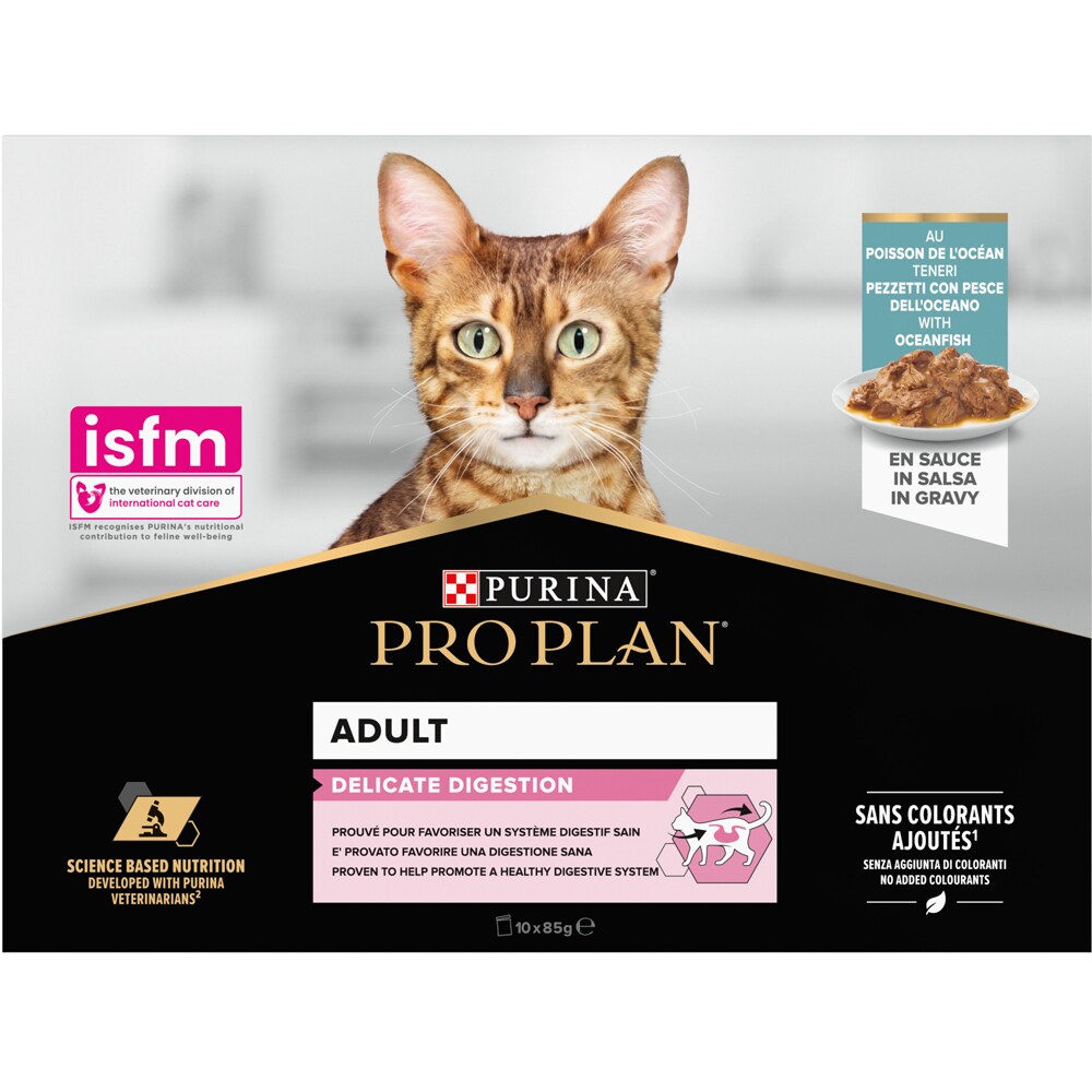 Hrana umeda pentru pisici PURINA PRO PLAN NutriSavour, Sensitive, Peste oceanic in sos, 10 x 85g