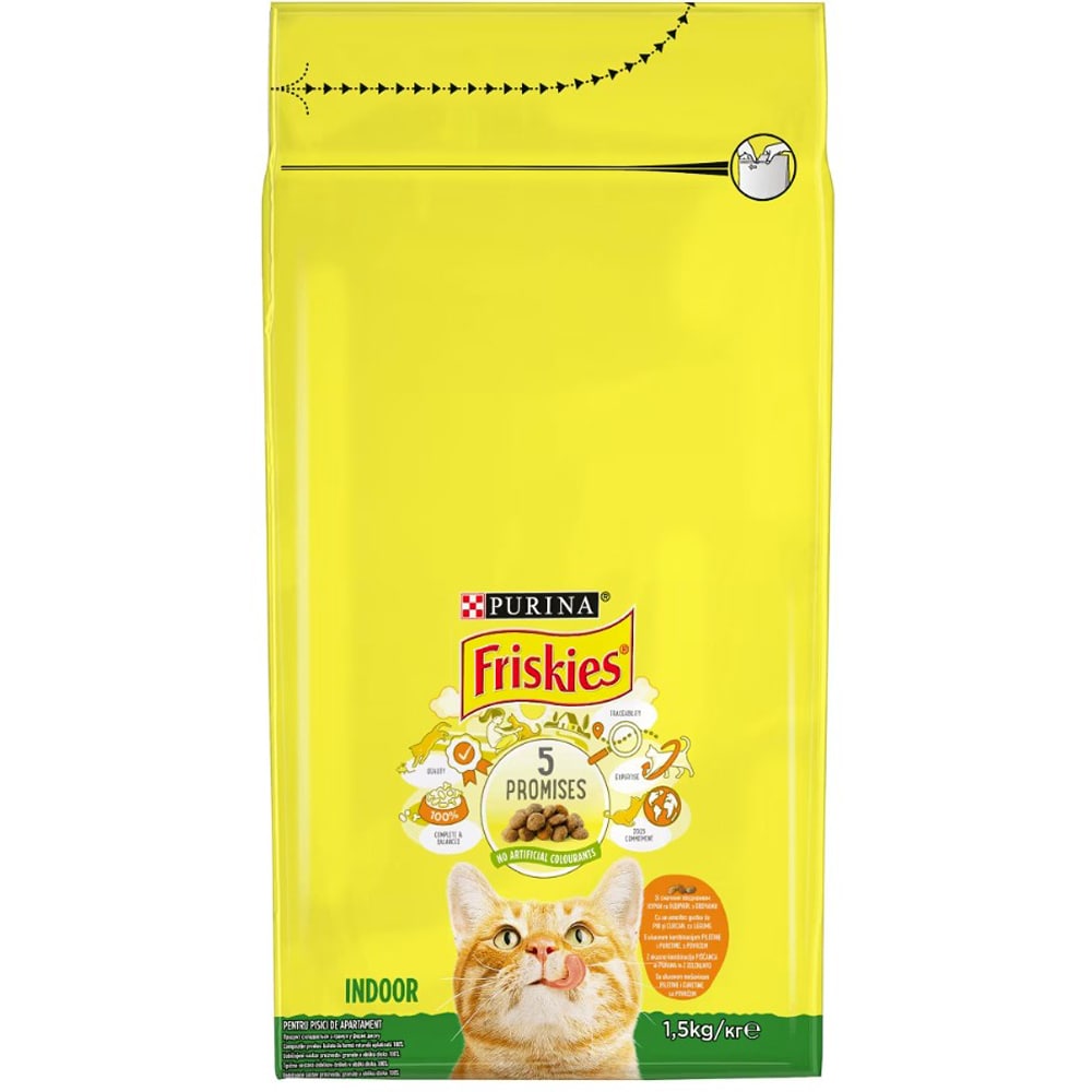Hrana uscata pentru pisici FRISKIES Indoor, Pui si legume, 1.5 kg