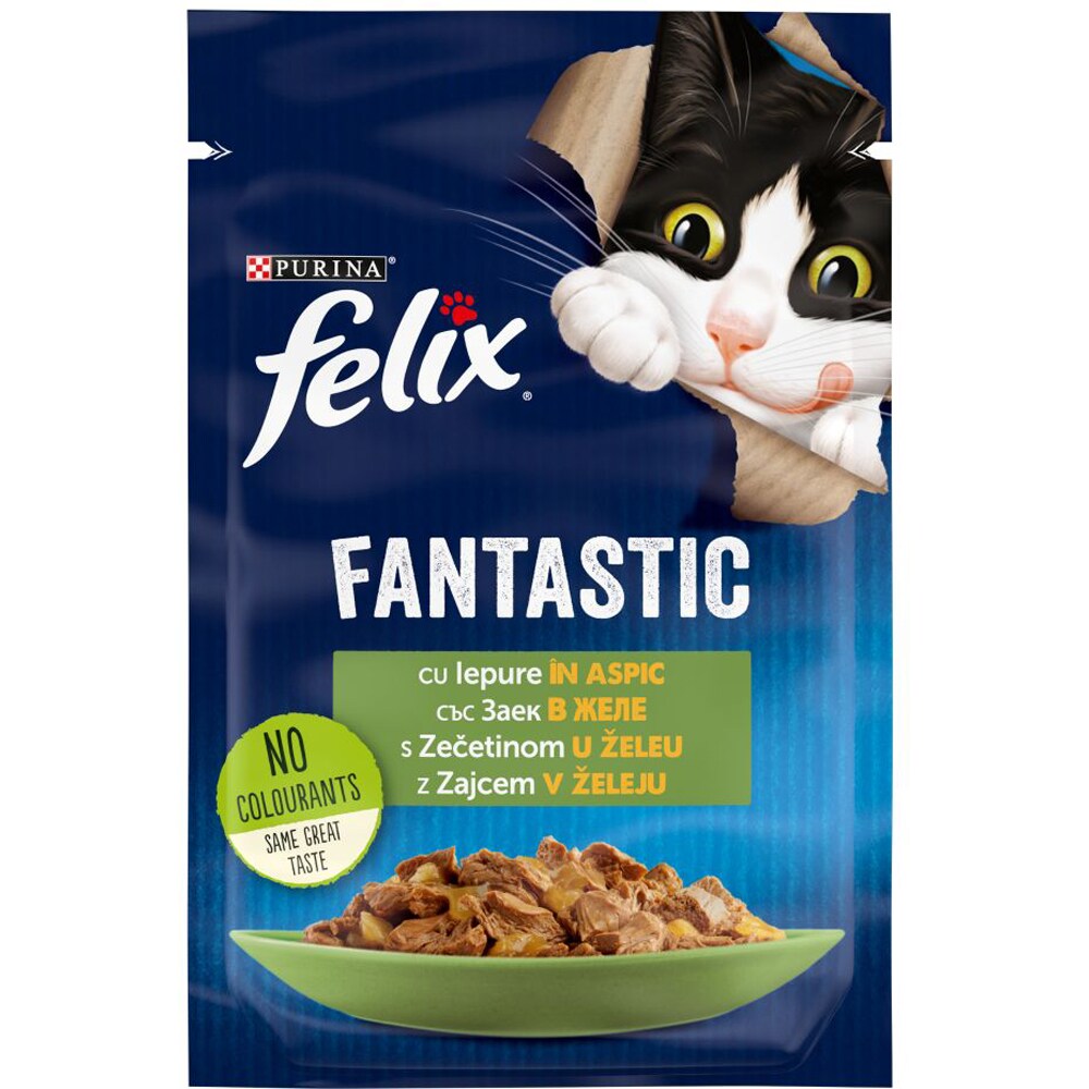 Hrana umeda pentru pisici FELIX Fantastic, Adult, Iepure in aspic, 26 x 85g