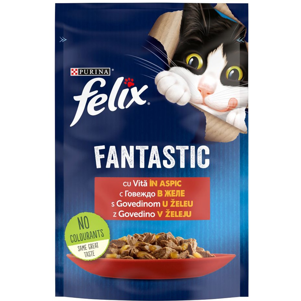 Hrana umeda pentru pisici FELIX Fantastic, Adult, Vita in aspic, 26 x 85g
