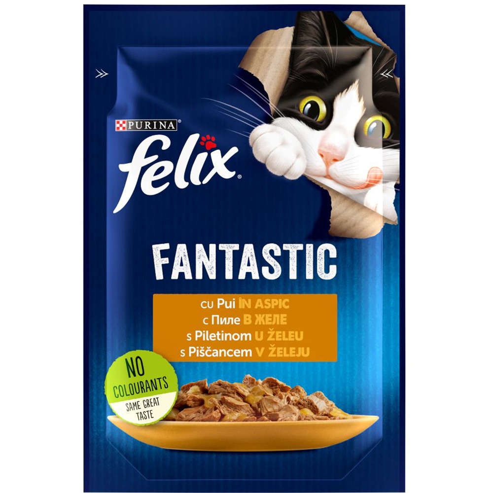 Hrana umeda pentru pisici FELIX Fantastic, Adult, Pui in aspic, 26 x 85g