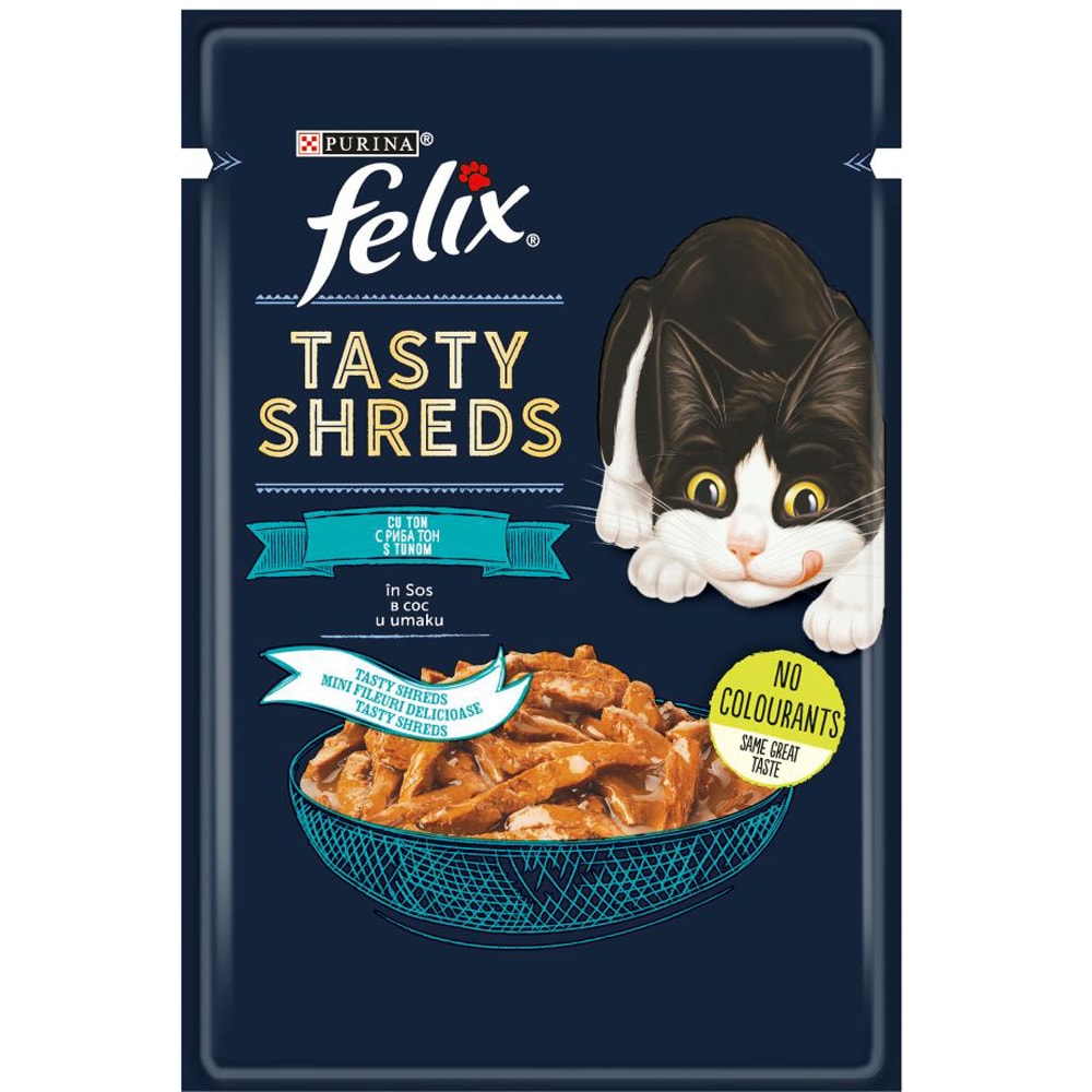 Hrana umeda pentru pisici FELIX Tasty Shreds, Adult, Ton, 26 x 80g