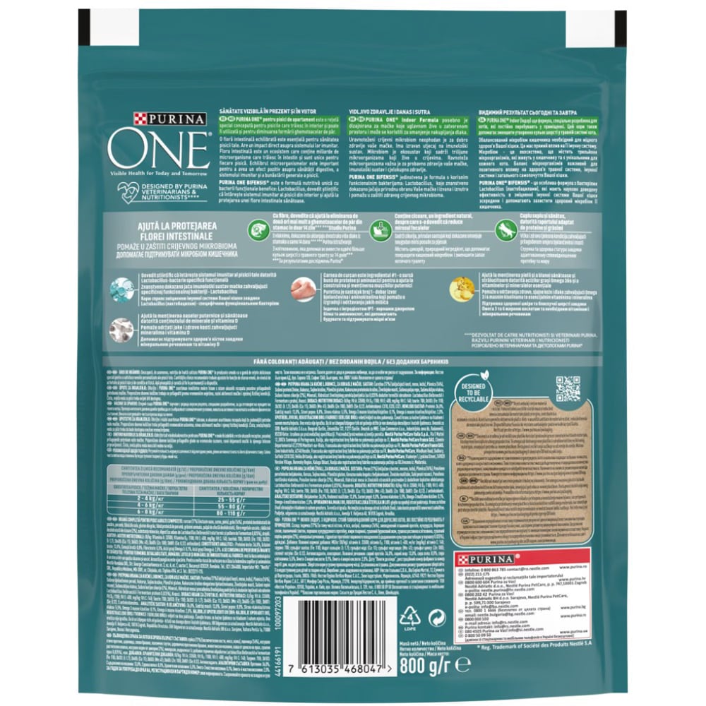 Hrana uscata pentru pisici PURINA ONE Indoor, Adult, Curcan, 800 g