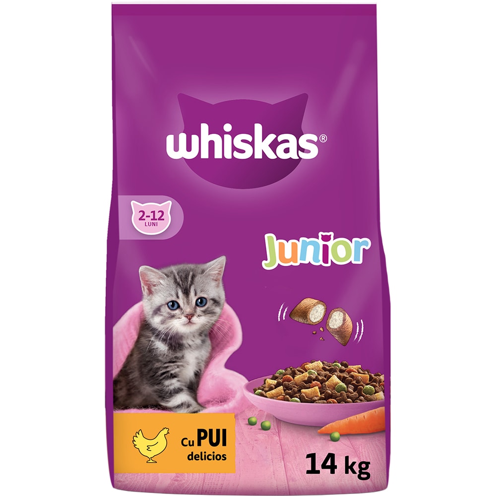 Hrana uscata pentru pisici WHISKAS, Junior, Pui, 14 kg
