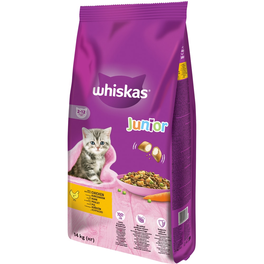 Hrana uscata pentru pisici WHISKAS, Junior, Pui, 14 kg