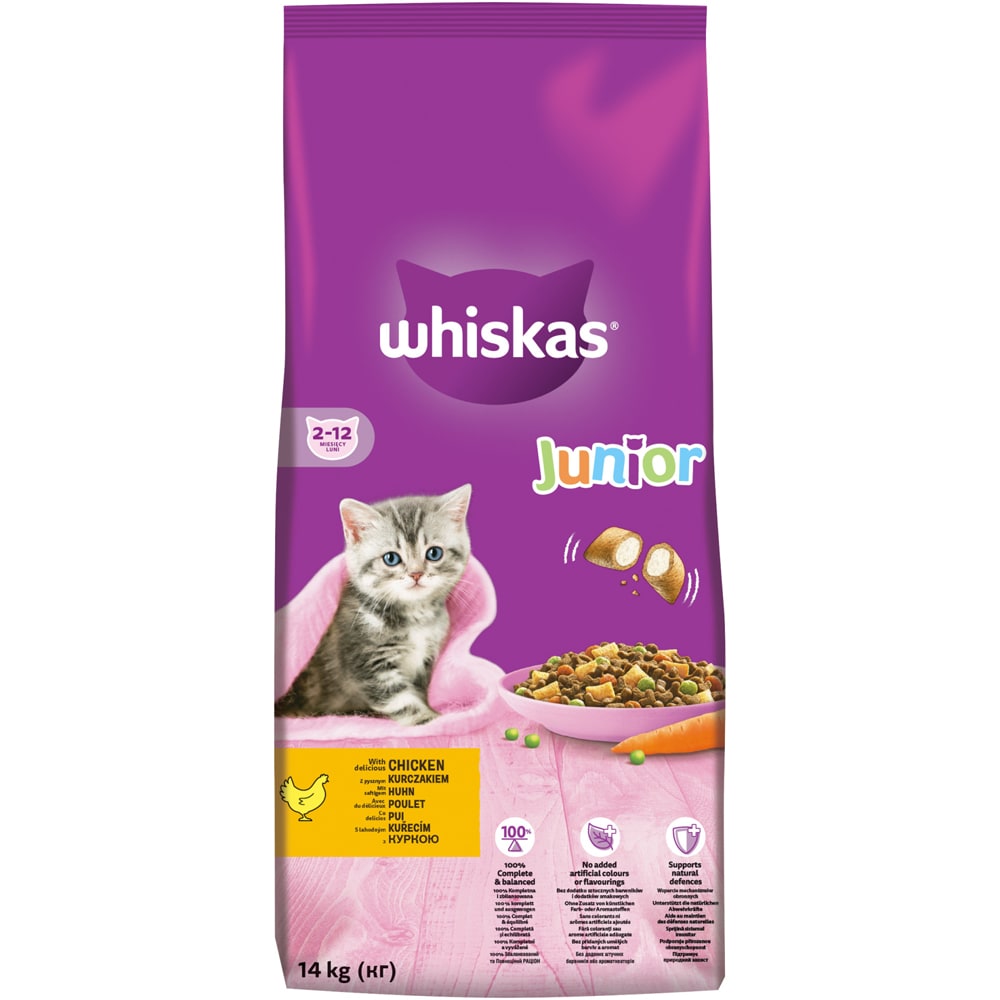 Hrana uscata pentru pisici WHISKAS, Junior, Pui, 14 kg