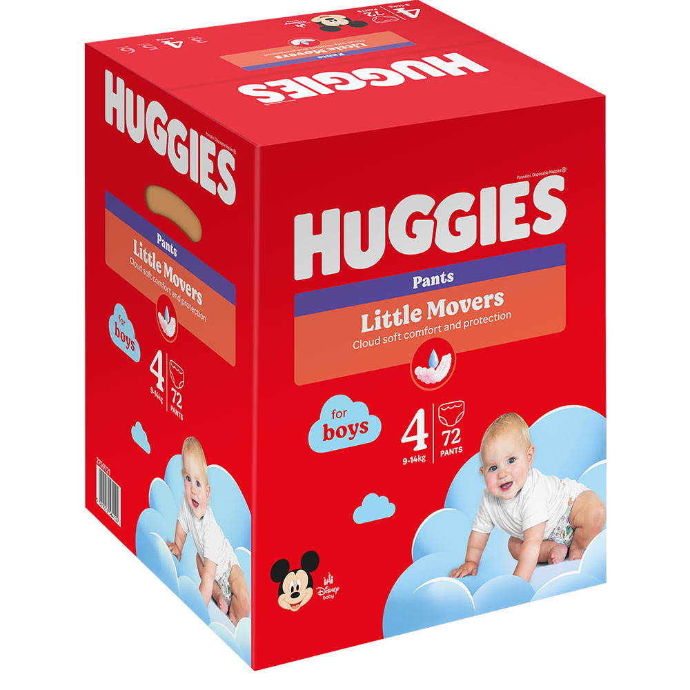 Scutece chilotel HUGGIES Little Movers nr 4, Baieti, 9-14 kg, 72 buc