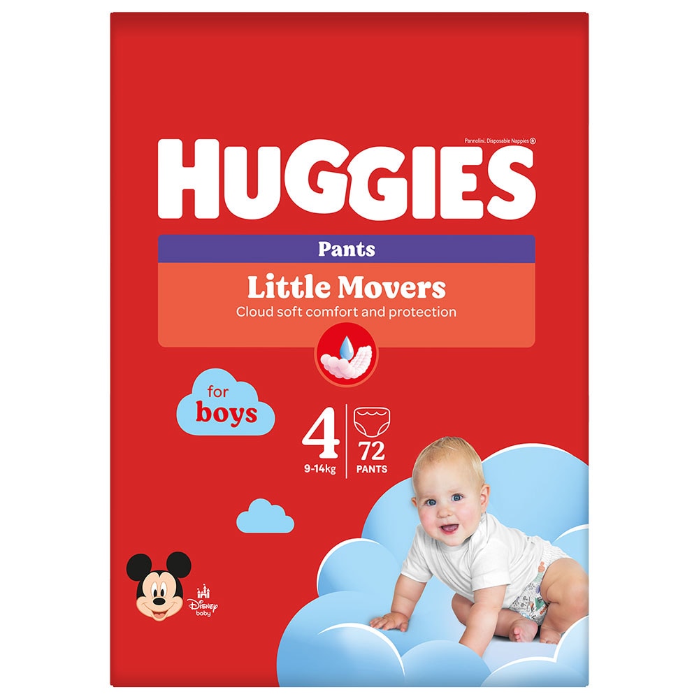 Scutece chilotel HUGGIES Little Movers nr 4, Baieti, 9-14 kg, 72 buc