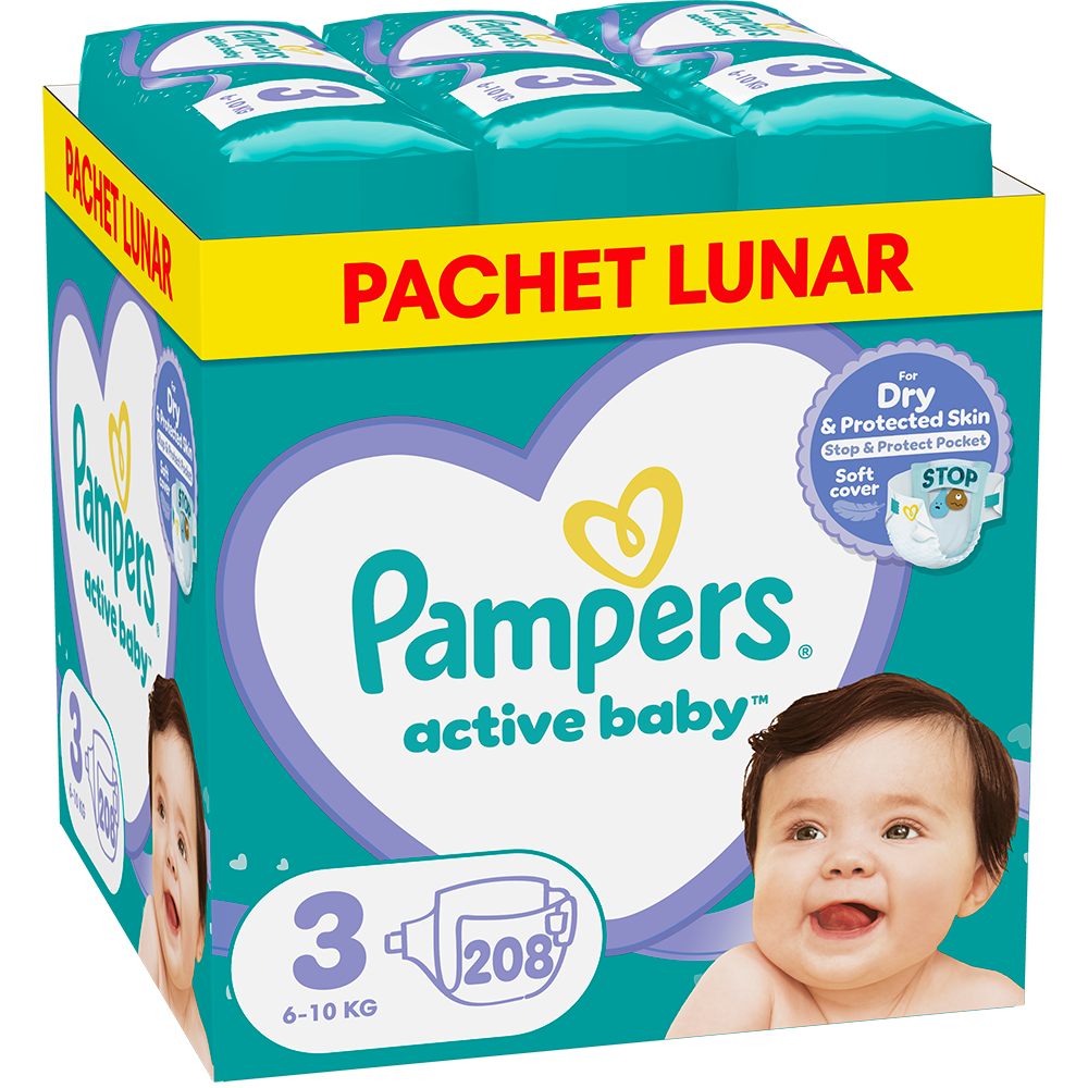Scutece PAMPERS Active Baby XXL Box, nr 3, Unisex, 6-10 kg, 208 buc