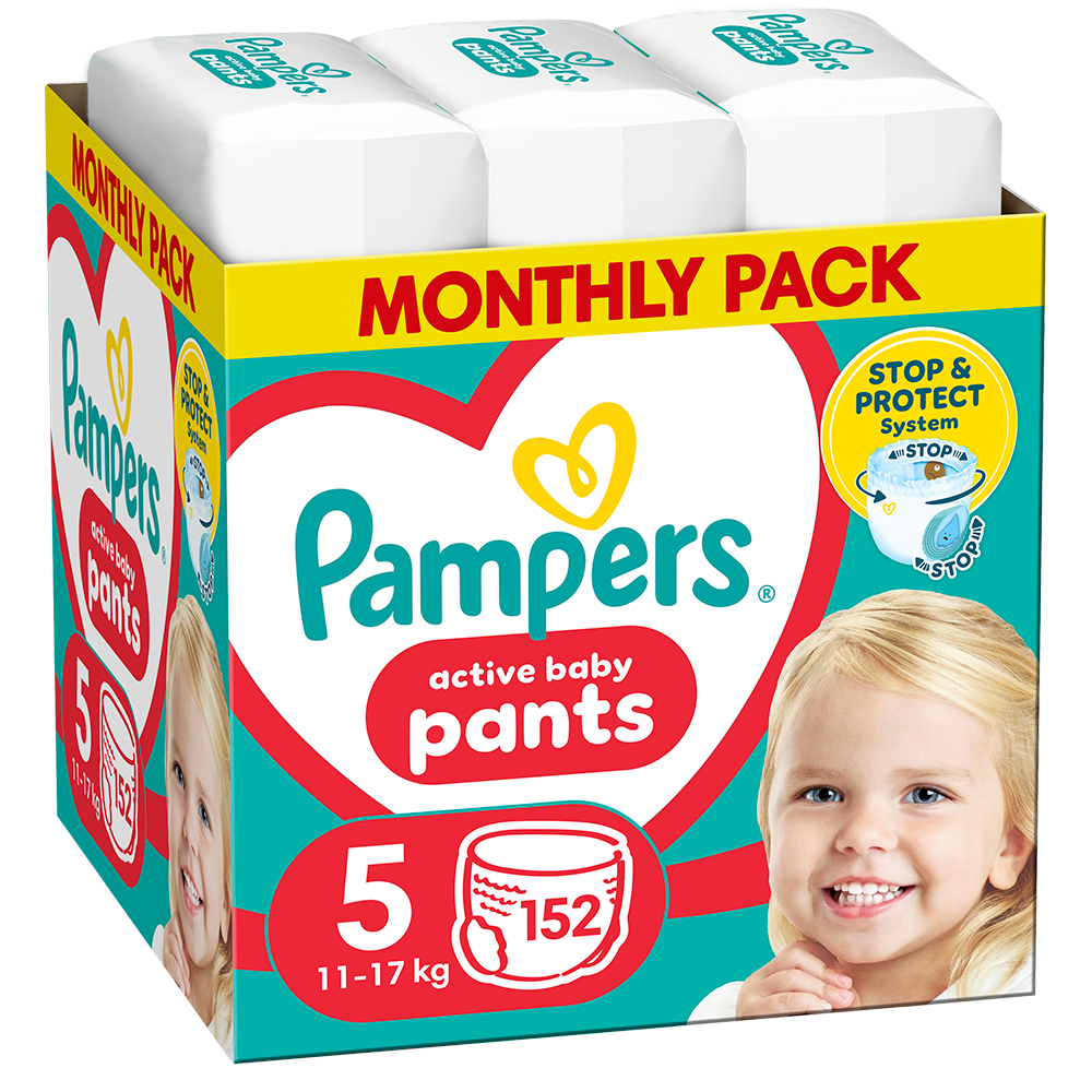 Scutece chilotel PAMPERS Active Baby Pants XXL Box nr 5, Unisex, 11-17 kg, 152 buc