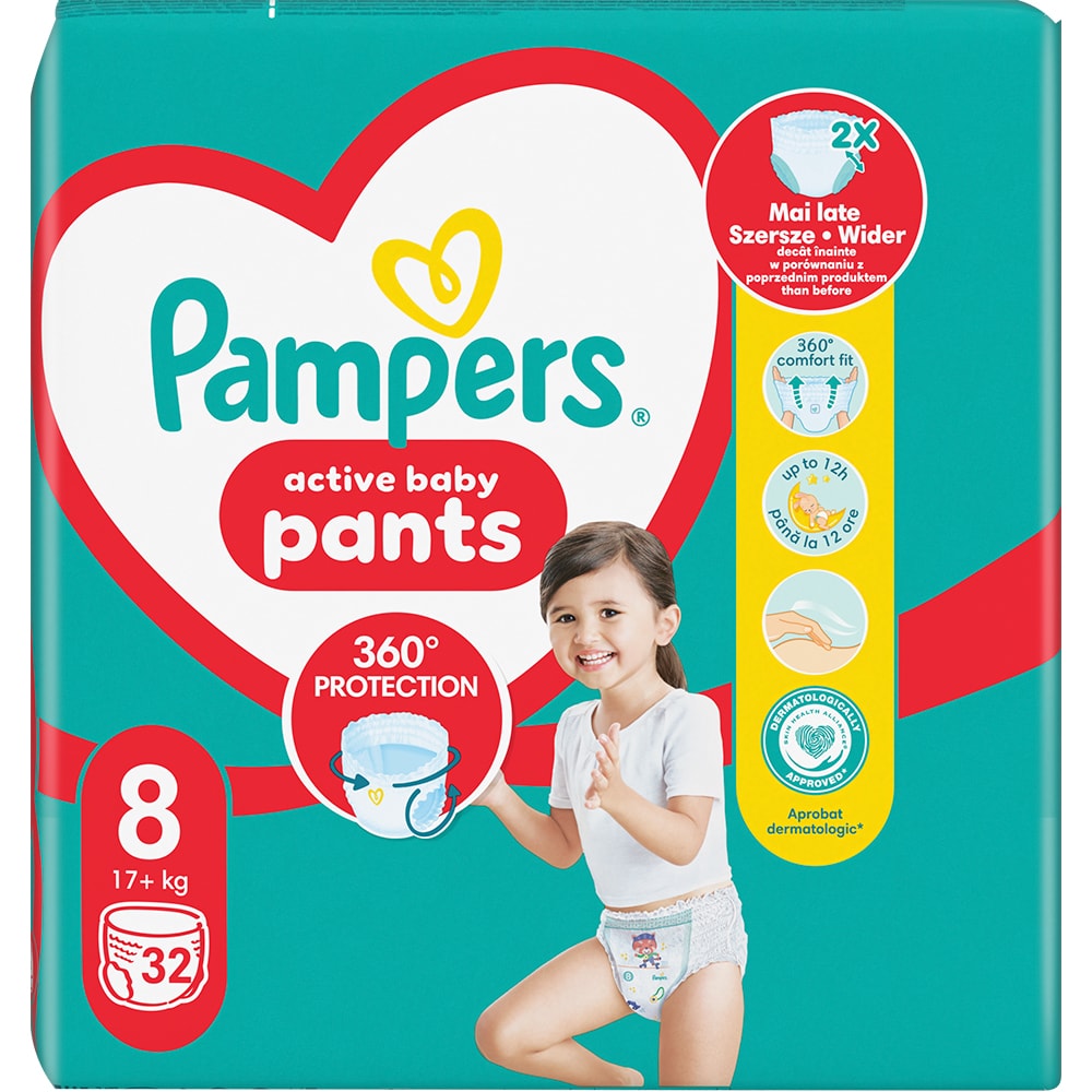 Scutece chilotel PAMPERS Pants Jumbo Pack nr 8, Unisex, 17 kg+, 32 buc