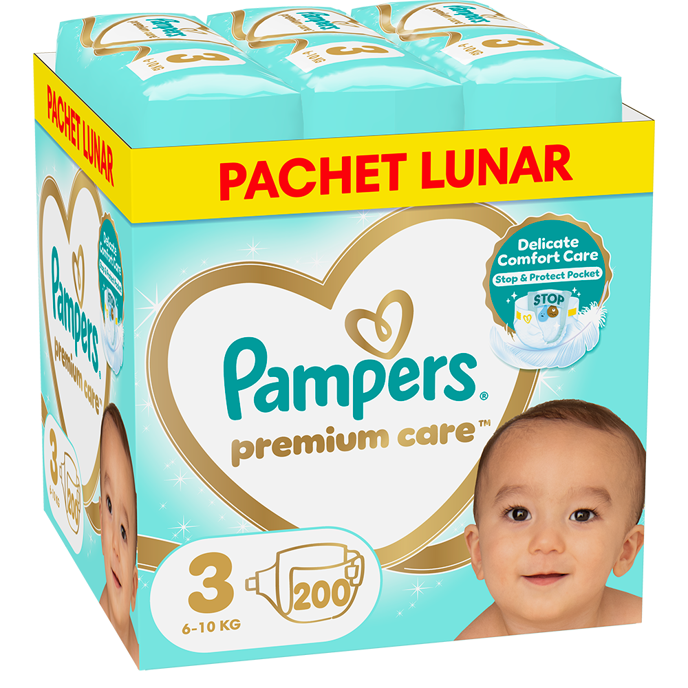 Scutece PAMPERS Premium Care XXL Box nr 3, Unisex, 6-10 kg, 200 buc