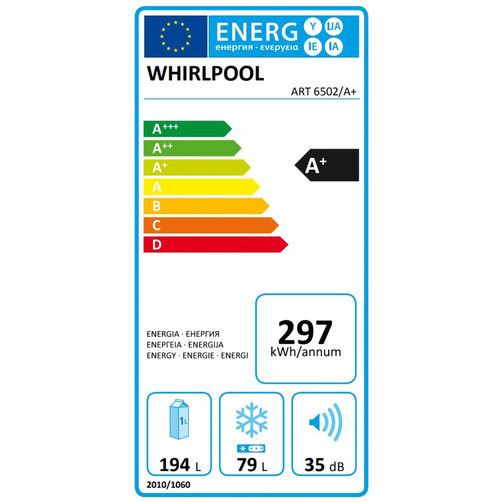 Combina frigorifica incorporabila WHIRLPOOL ART 6502/A+, LessFrost, 273 l, H 177 cm, Clasa F