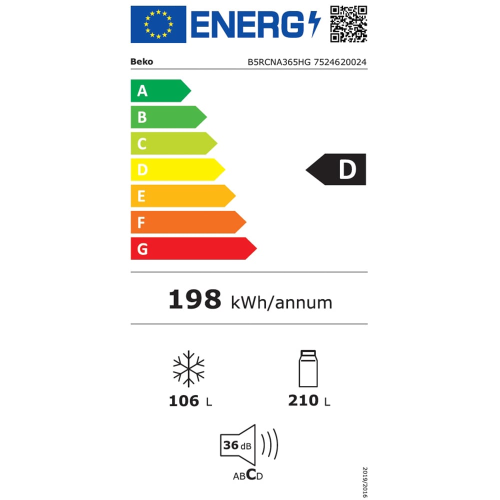 Combina frigorifica BEKO B5RCNA365HG, No Frost, 316 l, H 186.5 cm, Clasa D, gri