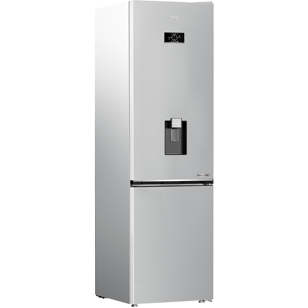 Combina frigorifica BEKO B5RCNA405HDM, No Frost, 355 l, H 203.5 cm, Clasa D, Dozator apa, gri lucios