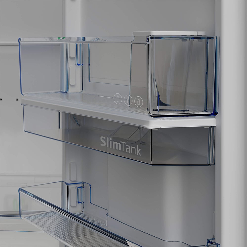 Combina frigorifica BEKO B5RCNA405HDM, No Frost, 355 l, H 203.5 cm, Clasa D, Dozator apa, gri lucios