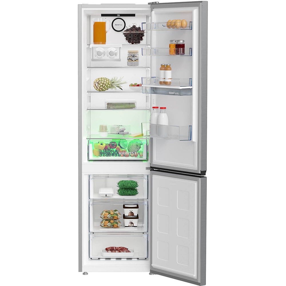 Combina frigorifica BEKO B5RCNA405HDXB, No Frost, 355 l, H 203 cm, Clasa D, Dozator apa, inox