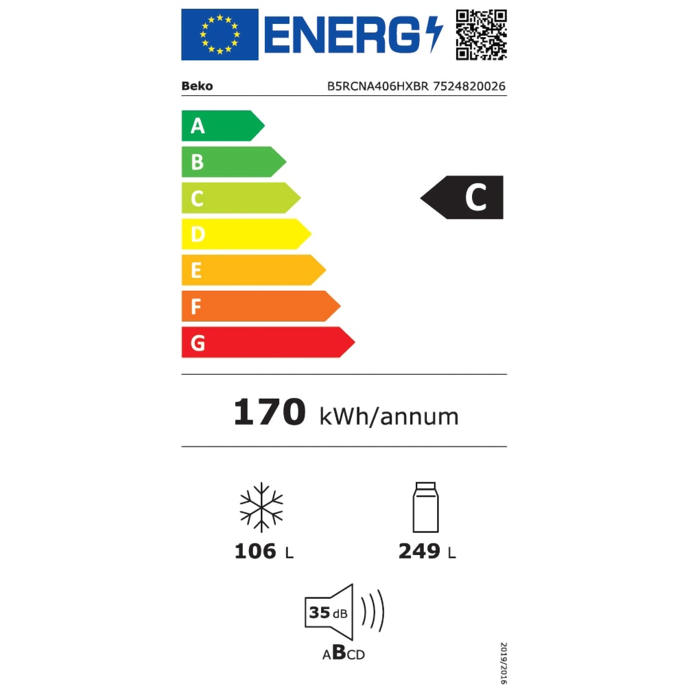 Combina frigorifica BEKO B5RCNA406HXBR, No Frost, 355 l, H 203.5 cm, Clasa C, dark inox